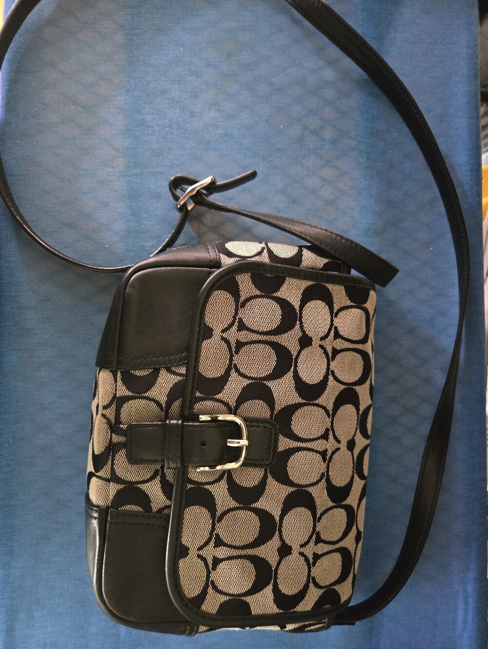 Coach Black and Khaki Signature Buckle Crossbody Bag